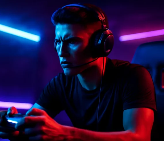 Futuristic esports energy, intense competitive mood, dramatic neon-rim